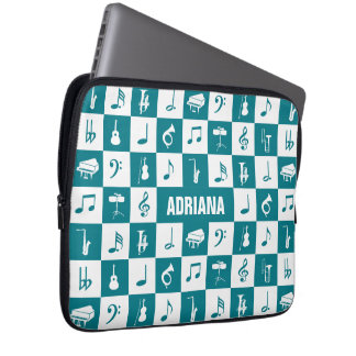 Capa Para Notebook Notas e instrumentos de música branca e teia perso