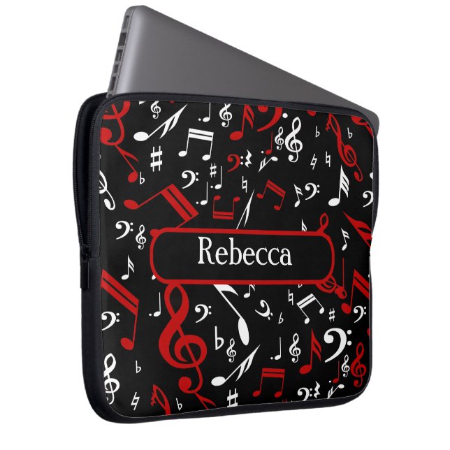 Capa Para Notebook Notas musicais brancas e negras personalizadas (Frente Esquerda)