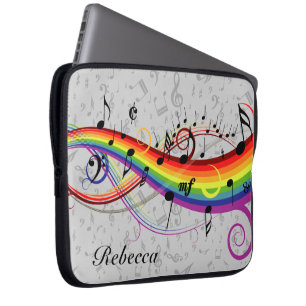 Capa Para Notebook Notas Musicais do Arco-Íris Negro em Cinzas