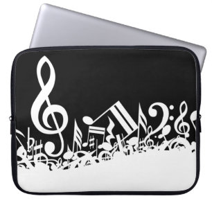 Capa Para Notebook Notas musicais misturadas brancas no preto