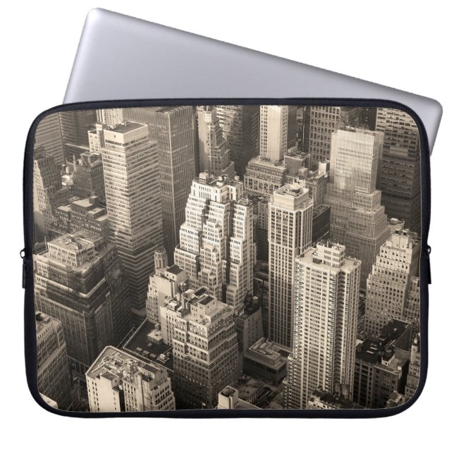 Capa Para Notebook Nova Iorque Manhattan - skyline aerial preto  (Frente)
