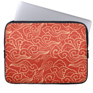 Capa Para Notebook Nuvens Japonesas Vintage, Laranja Coral