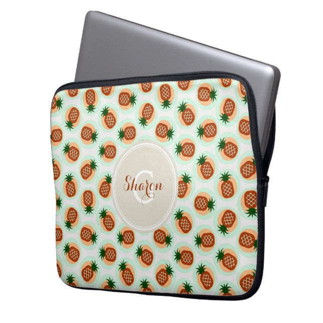 Capa Para Notebook O abacaxi retro marrom e da hortelã modela o (Frente Esquerda)