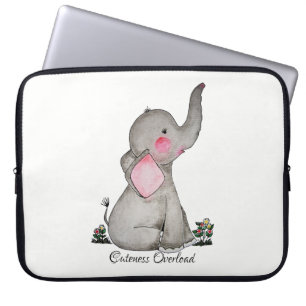 Capa Para Notebook O elefante bonito do bebê da aguarela com cora &