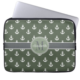 Capa Para Notebook O navio branco verde de Loden ancora o monograma