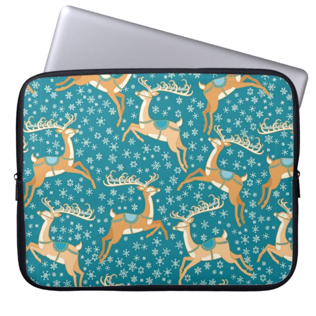 Capa Para Notebook O padrão perfeito da colheita de Natal com renas. (Frente)