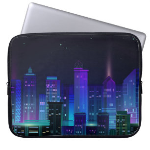 Capa Para Notebook O panorama da cidade noturna com o néon brilhando
