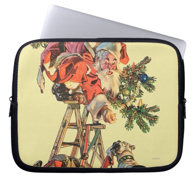 Capa Para Notebook O papai noel levanta uma escada (Frente)
