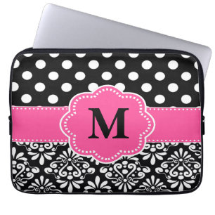 Capa Para Notebook O preto cor-de-rosa pontilha a bolsa de laptop do