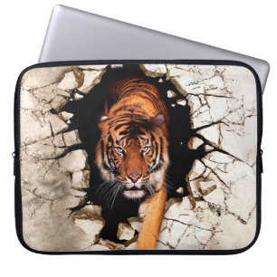 Capa Para Notebook O tigre de imagem 3d emerge da parede destruída