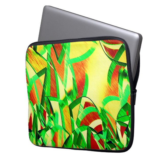 Capa Para Notebook O verde listra sobre a imagem vermelha com garoa (Frente Esquerda)