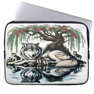 Capa Para Notebook Oásis da Família Serene Wolf em Natureza Idílica