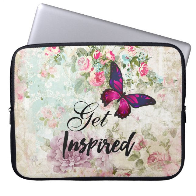 Capa Para Notebook Obter Colagem Inspirada de Frente e Borboleta Rosa (Frente)