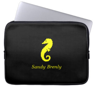 Capa Para Notebook Oceano Brilho_Amarelo-em-Preto Cavalo-Marinho_pers