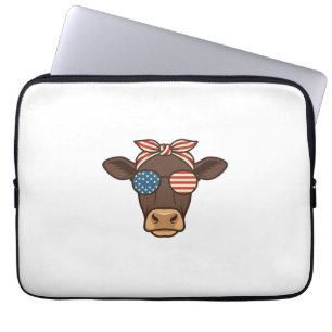 Capa Para Notebook Óculos de sol com cabeça de vaca patriótica design