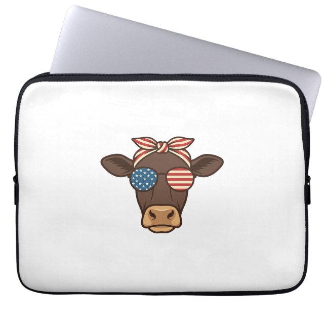 Capa Para Notebook Óculos de sol com cabeça de vaca patriótica design (Frente)