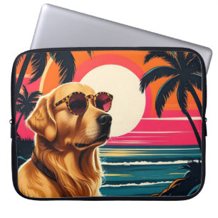 Capa Para Notebook Óculos de Sol de Cachorro Retro Praia do Pôr do So