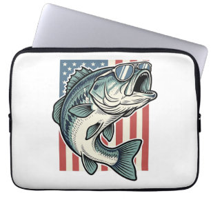 Capa Para Notebook Óculos de Sol de Pesca de Bass Patrióticos Vetor V