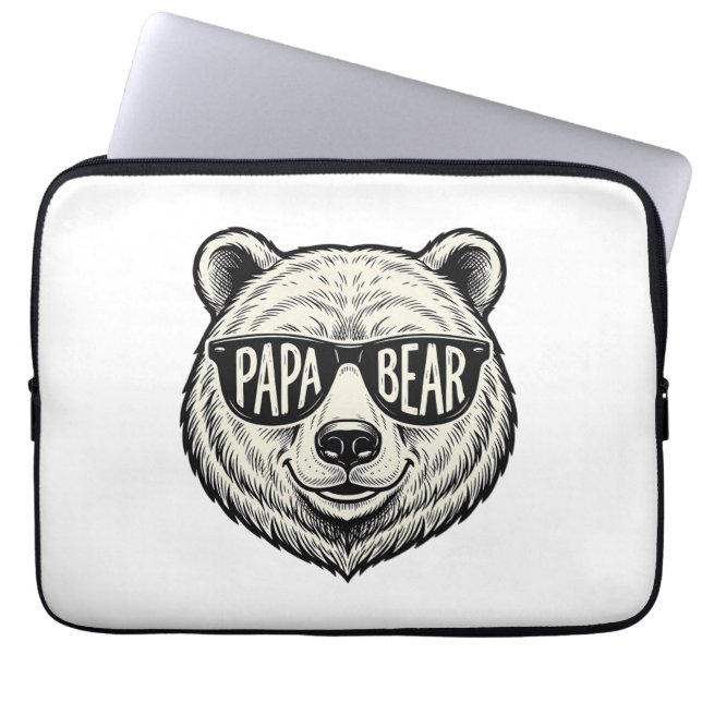 Capa Para Notebook Óculos de sol do Papai Urso Cabeça de Urso Design  (Frente)