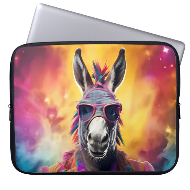 Capa Para Notebook Óculos Rosa Donkey, Cabelo Arco-Íris (Frente)