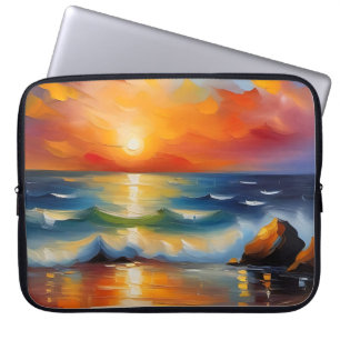 Capa Para Notebook Óleo Pintura do pôr do sol laranja sobre o oceano