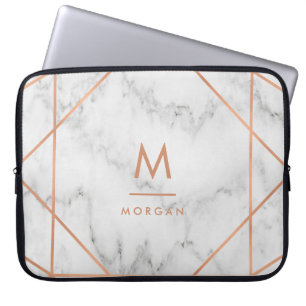 Capa Para Notebook Olhar de mármore branco geométrico Dourado