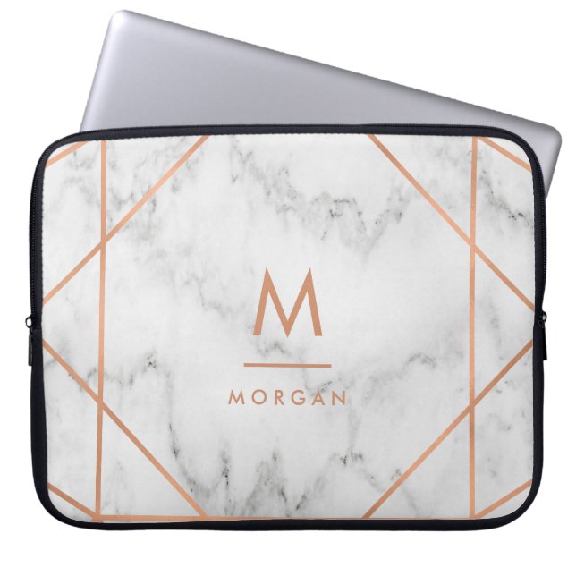 Capa Para Notebook Olhar de mármore | branco geométrico Dourado (Frente)