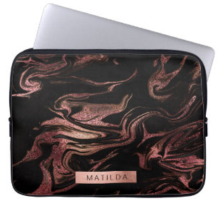 Capa Para Notebook Olho de mármore preto rosa de cobre elegante