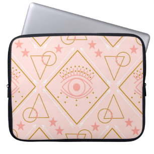 Capa Para Notebook Olhos Dourados cor-de-rosa: Design geométrico sem