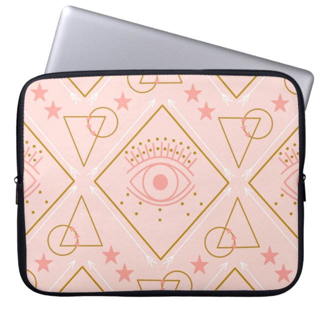 Capa Para Notebook Olhos Dourados cor-de-rosa: Design geométrico sem  (Frente)