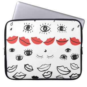 Capa Para Notebook Olhos vítreos, padrão de lábios vermelhos.