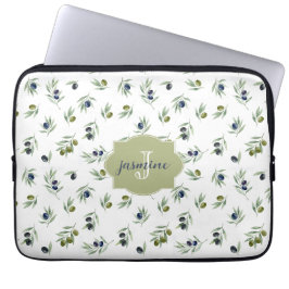 Capa Para Notebook Olive Green Monogram Name Watercolor Chic Pattern