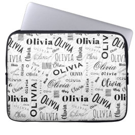 Capa Para Notebook Olivia Nome Personalizado Preto Branco 