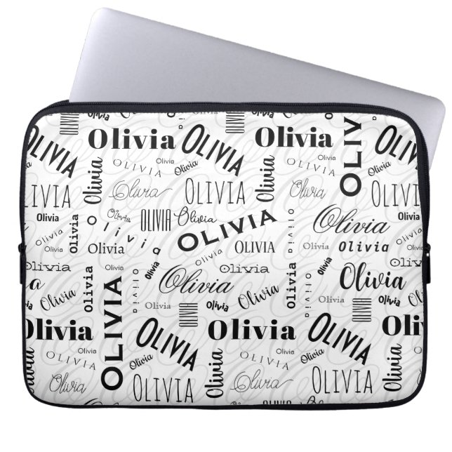 Capa Para Notebook Olivia Nome Personalizado Preto Branco  (Frente)