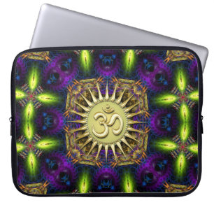 Capa Para Notebook OM Bolsa de laptop de tapeçaria Fractal Verde Roxo