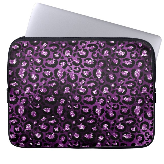 Capa Para Notebook Ombre Roxo e Glama Preta Manchas-Leopardo-Luminosa (Frente)