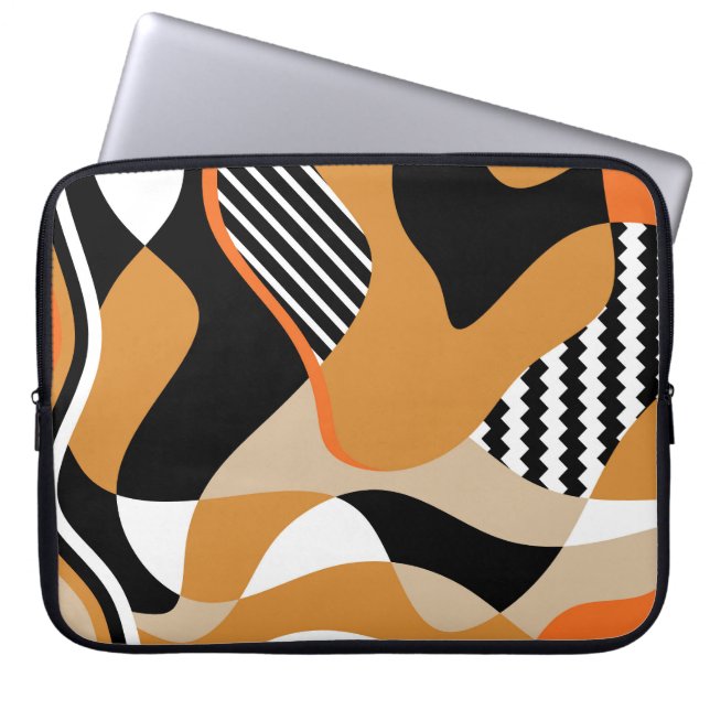 Capa Para Notebook onda abstrato: padrão preto vintage (Frente)