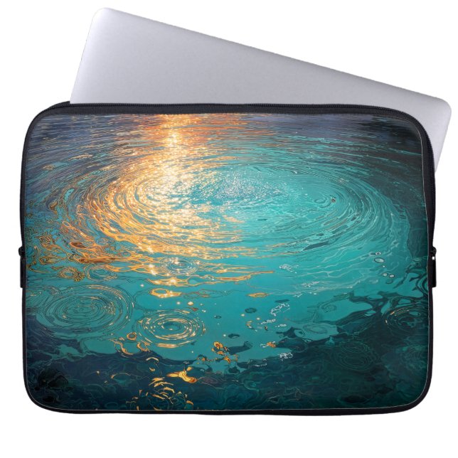 Capa Para Notebook Ondas Abstratas de Água com Luz Solar Dourada (Frente)