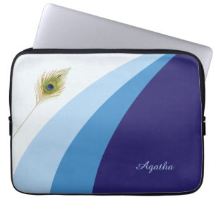 Capa Para Notebook Ondas abstratas em tons azuis & pena de pavão