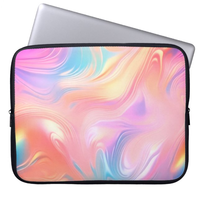 Capa Para Notebook Ondas abstratas rosa azul amarelo neon na moda (Frente)
