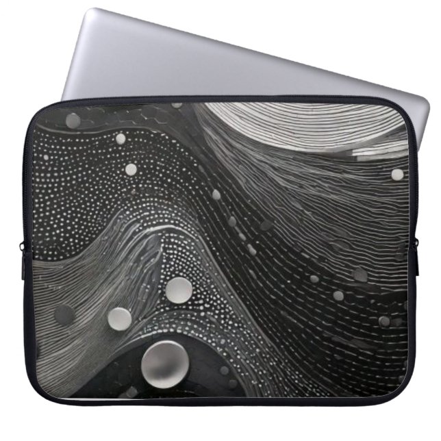 Capa Para Notebook Ondas brancas e pretas luxuosas (Frente)