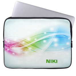 Capa Para Notebook Ondas Coloridas Fundo Azul Monograma