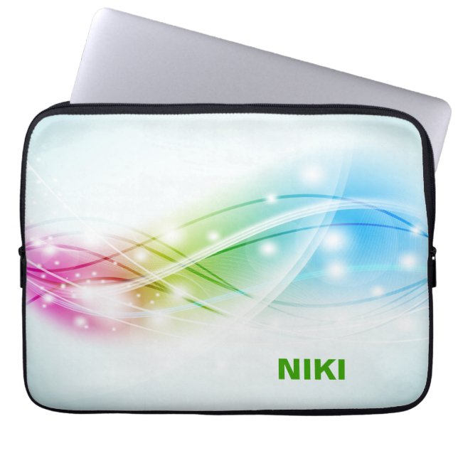 Capa Para Notebook Ondas Coloridas Fundo Azul Monograma (Frente)