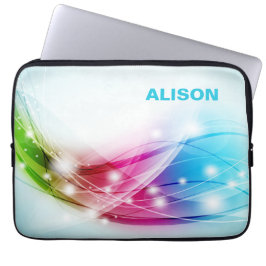 Capa Para Notebook Ondas Coloridas Fundo Azul Monograma