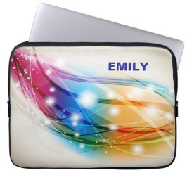 Capa Para Notebook Ondas Coloridas Fundo Bege Monograma