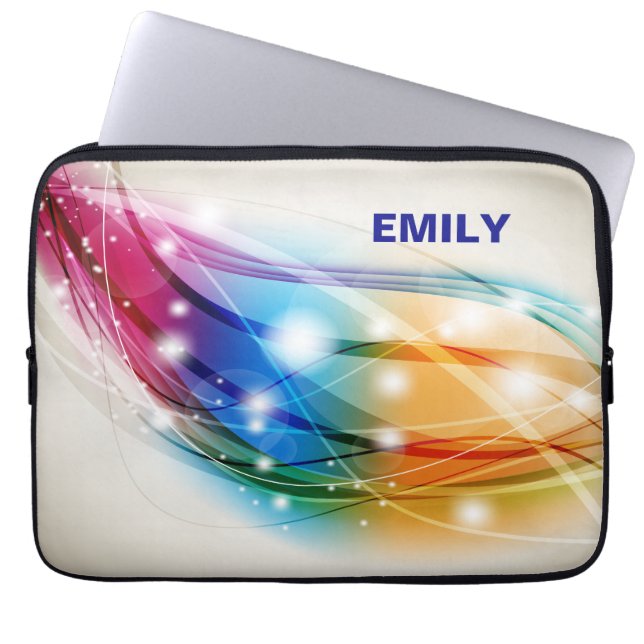 Capa Para Notebook Ondas Coloridas Fundo Bege Monograma (Frente)