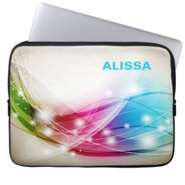 Capa Para Notebook Ondas Coloridas Fundo Bege Monograma