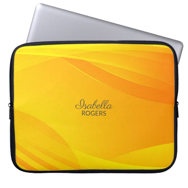 Capa Para Notebook Ondas de Abstrato amarelo elegantes com personaliz (Frente)