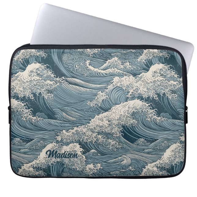 Capa Para Notebook Ondas de Nome Personalizado (Frente)