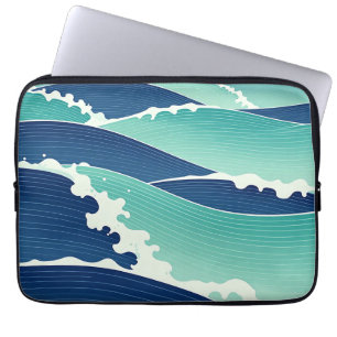 Capa Para Notebook Ondas do Oceano Azul Turquesa no Estilo Japonês